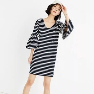 Madewell Striped Ruffle Bell Sleeve Shift Dress